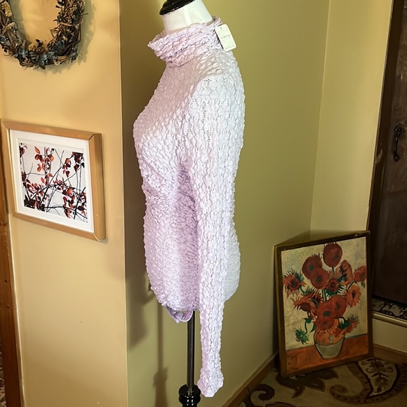 FREE PEOPLE Size Medium DAY-NIGHT Ruched LACE Mockturtle Bodysuit Stretch $68NEW - Picture 10 of 16